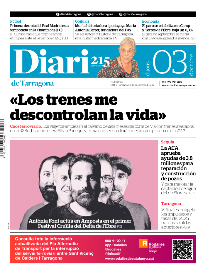 Portada del Diari del jueves 3 de octubre de 2024