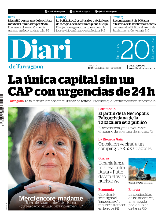 Portada del Diari del miércoles 20 de noviembre de 2024