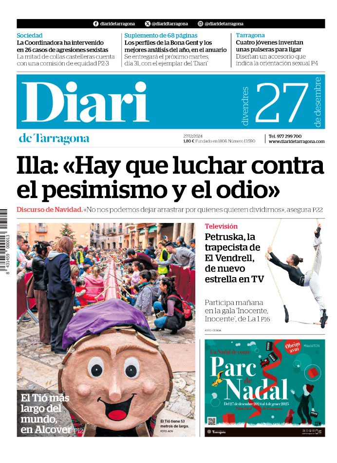 Portada del Diari del viernes 27 de diciembre de 2024