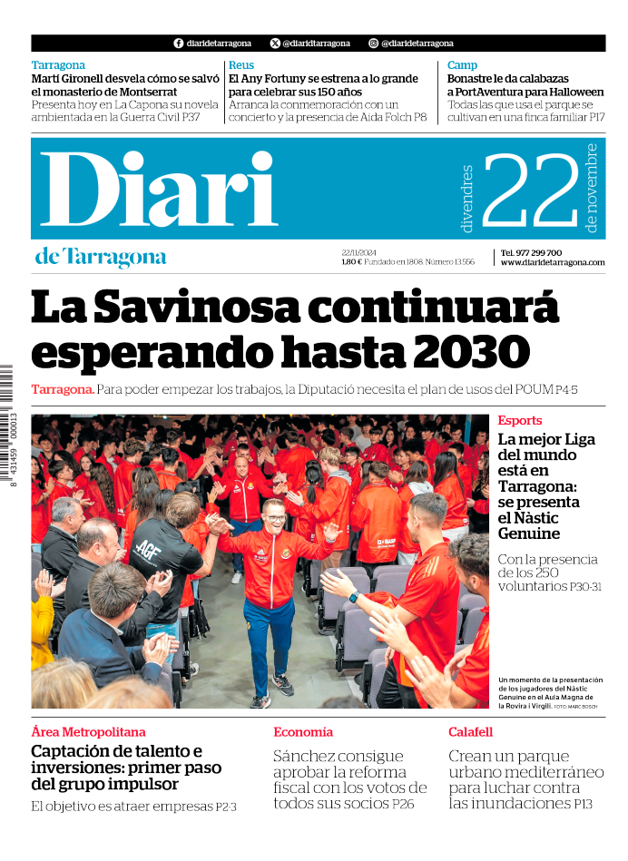 Portada del Diari del viernes 22 de noviembre de 2024