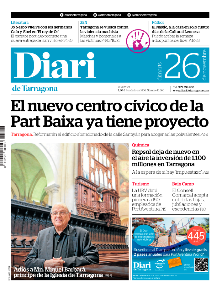 Portada del Diari del martes 26 de noviembre de 2024