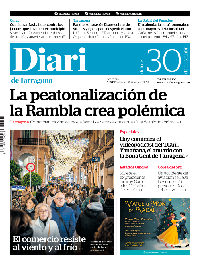 Portada del Diari del lunes 30 de diciembre de 2024