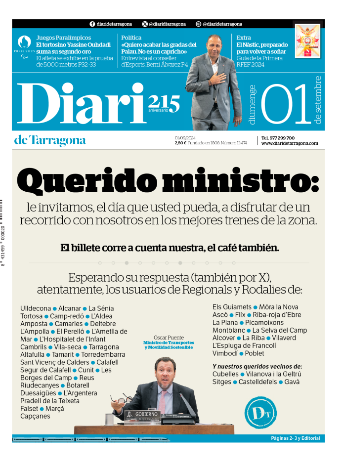 Portada del Diari del domingo 1 de septiembre de 2024