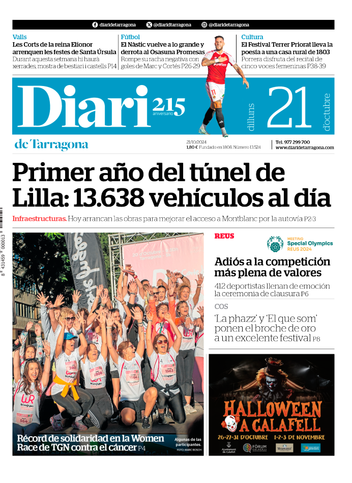 Portada del Diari del lunes 21 de octubre de 2024