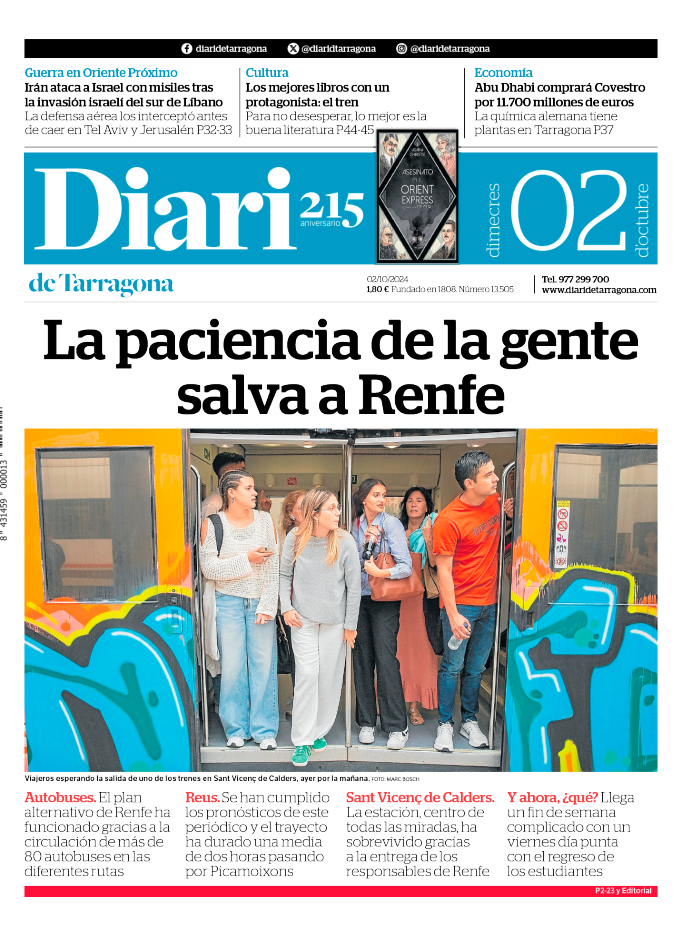 Portada del Diari del miércoles 2 de octubre de 2024