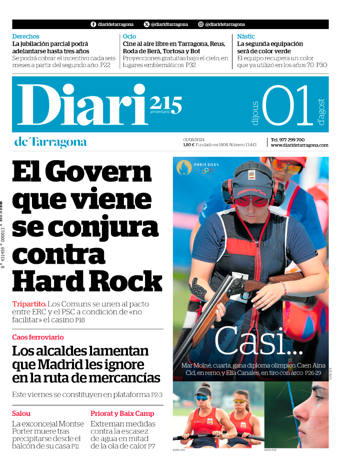 Portada del Diari del jueves 1 de agosto de 2024