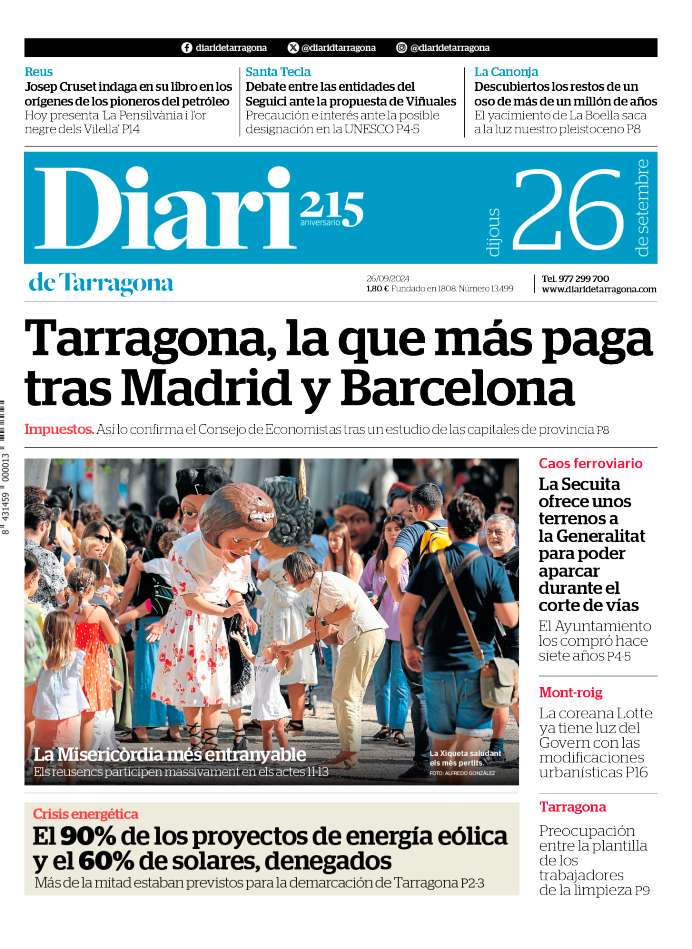 Portada del Diari del jueves 26 de septiembre de 2024