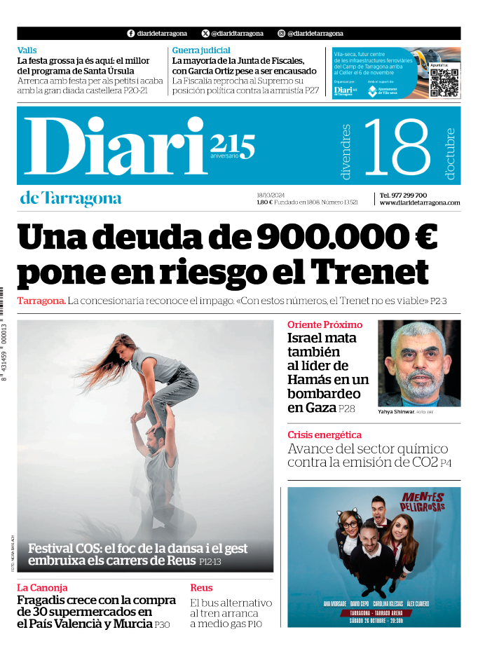 Portada del Diari del viernes 18 de octubre de 2024