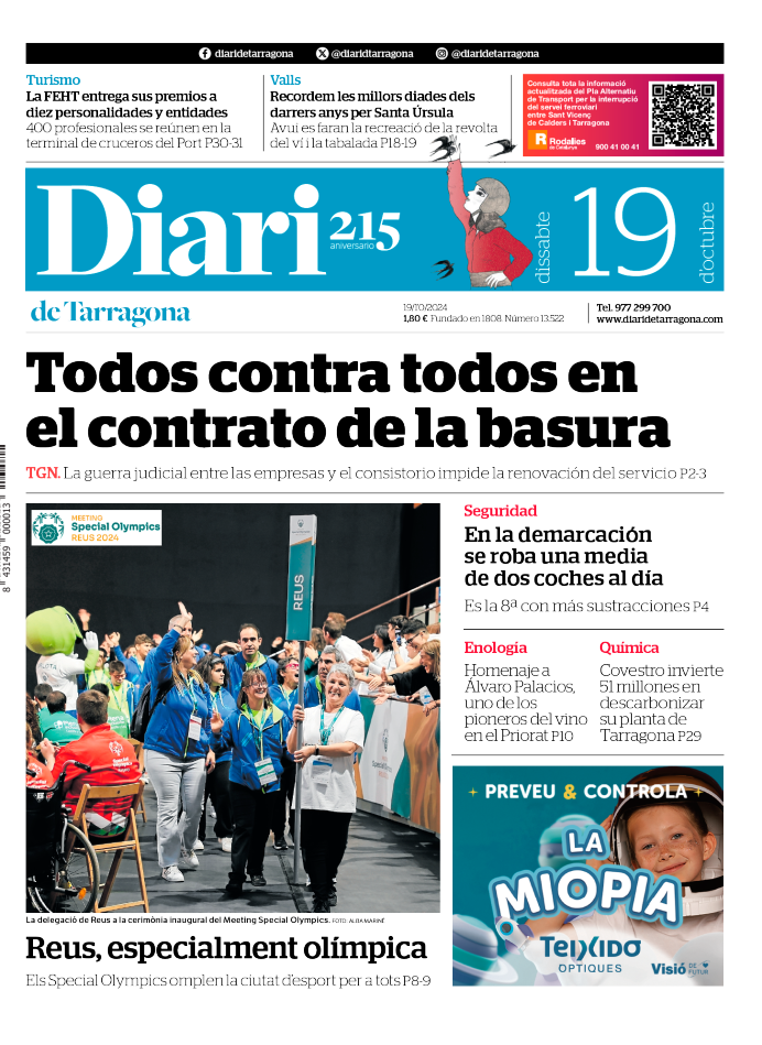 Portada del Diari del sábado 19 de octubre de 2024