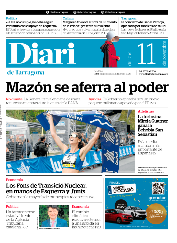 Portada del Diari del lunes 11 de noviembre de 2024