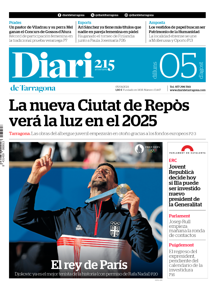 Portada del Diari del lunes 5 de agosto de 2024