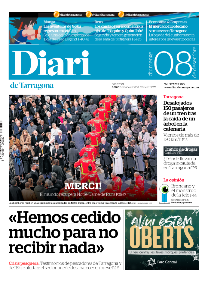 Portada del diari del domingo 8 de diciembre de 2024