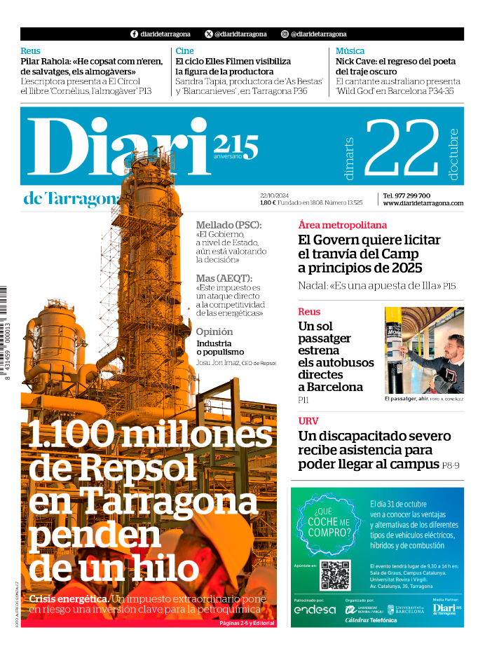 Portada del Diari del martes 22 de octubre de 2024