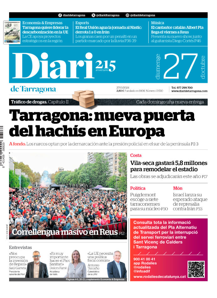 Portada del Diari del domingo 27 de octubre de 2024