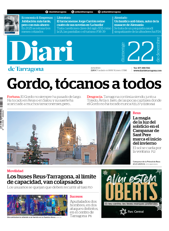 Portada del Diari del domingo 22 de diciembre de 2024