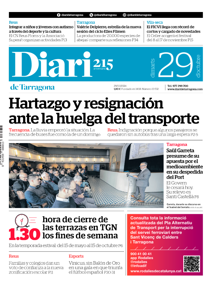 Portada del Diari del martes 29 de octubre de 2024