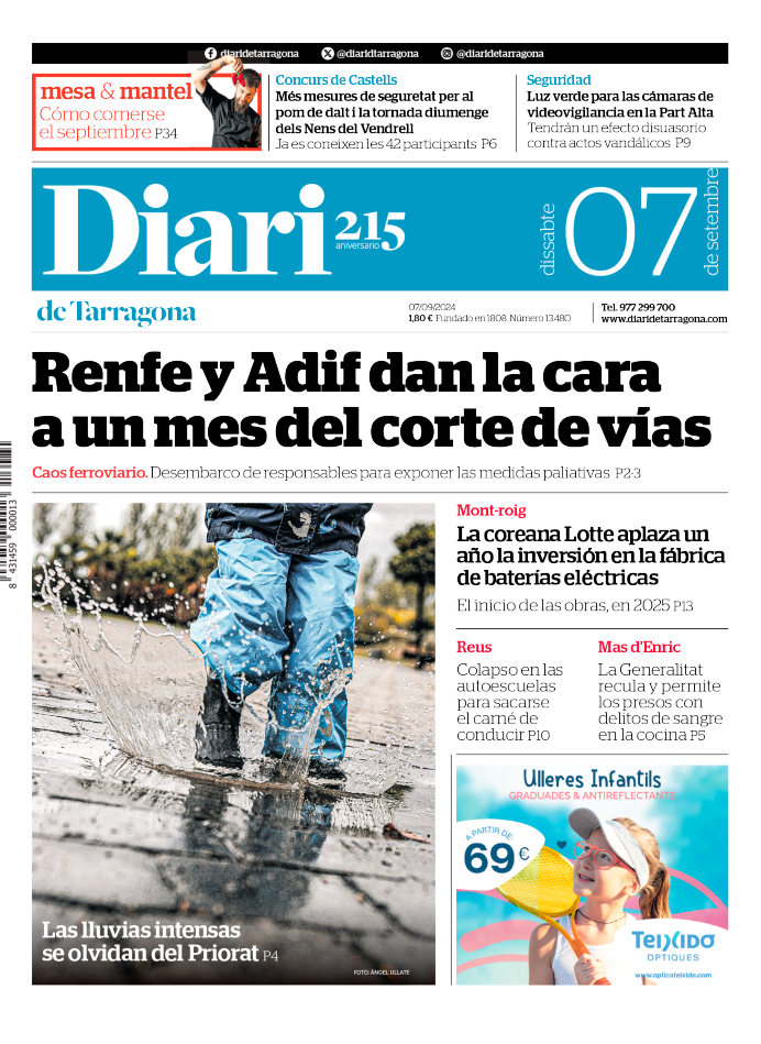 Portada del Diari del sábado 7 de septiembre de 2024