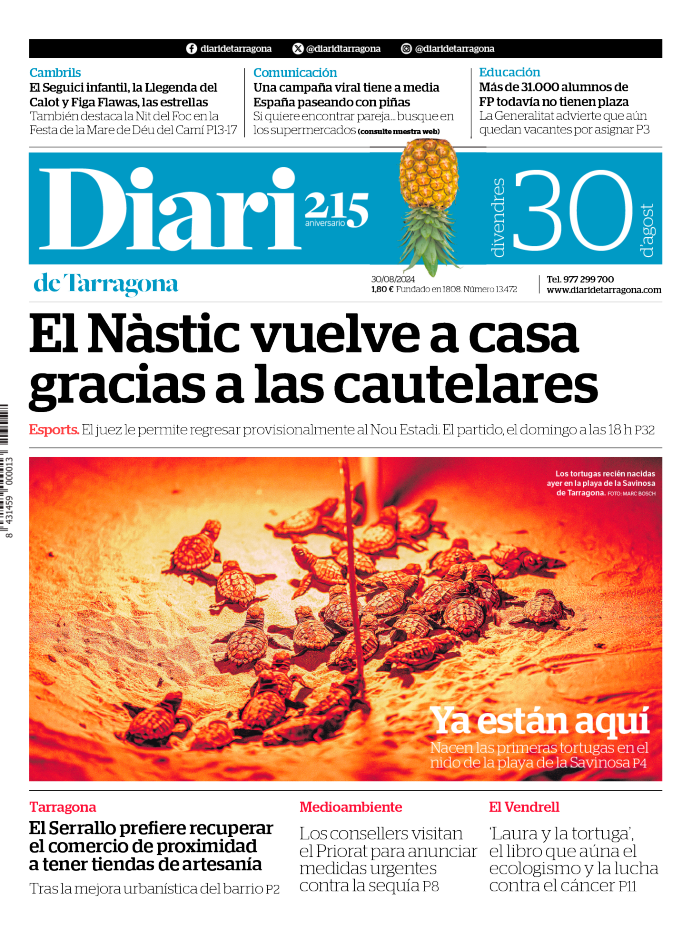 Portada del Diari de Tarragona del 30 de agosto de 2024