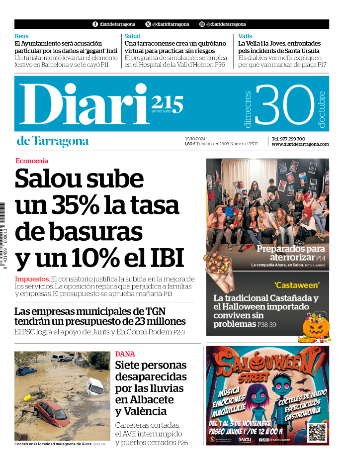 Portada del Diari del miércoles 30 de octubre de 2024