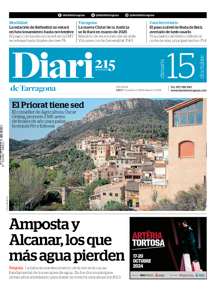 Portada del Diari del martes 15 de octubre de 2024