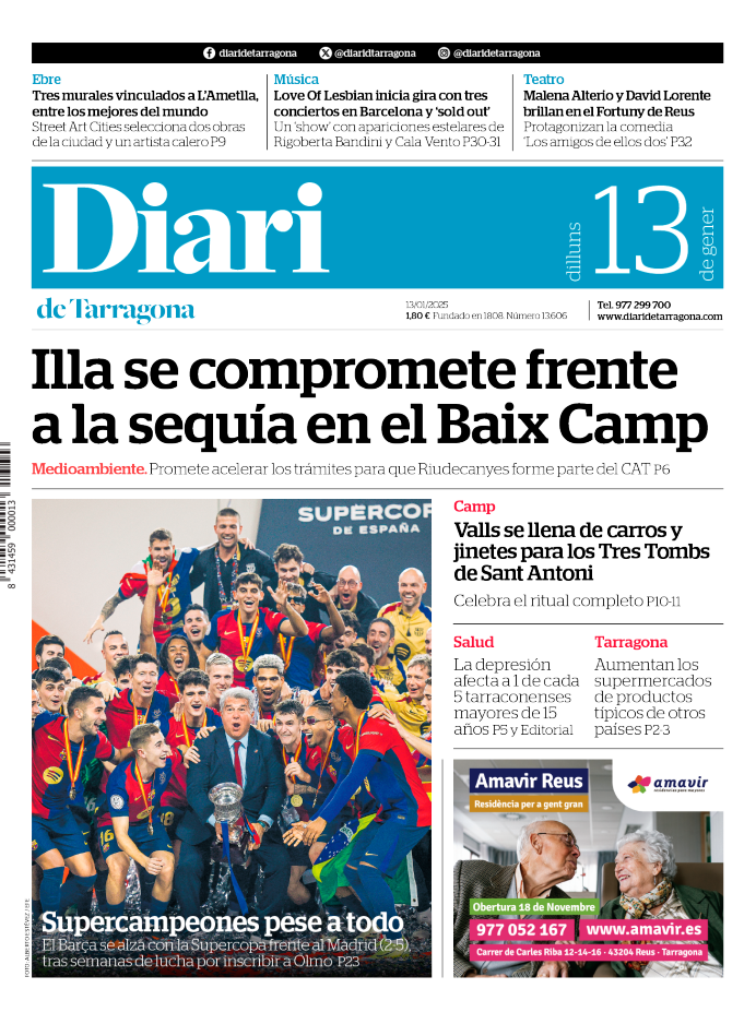 Portada del Diari del lunes 13 de enero de 2025