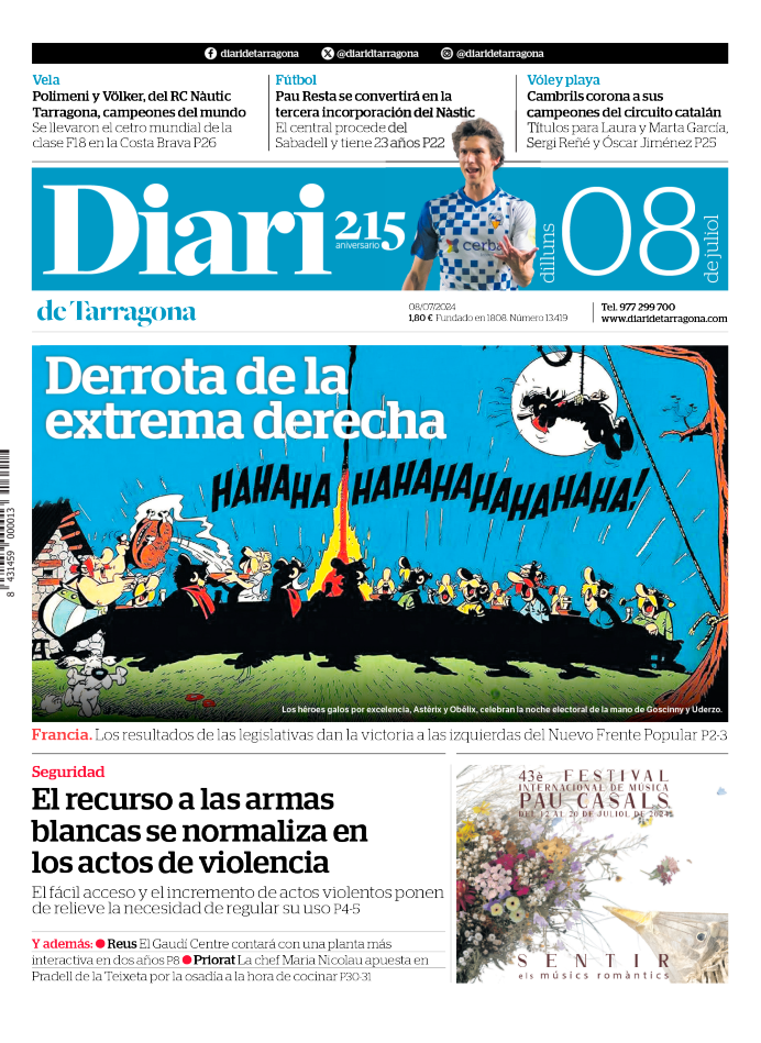 Portada del Diari del lunes 8 de julio de 2024