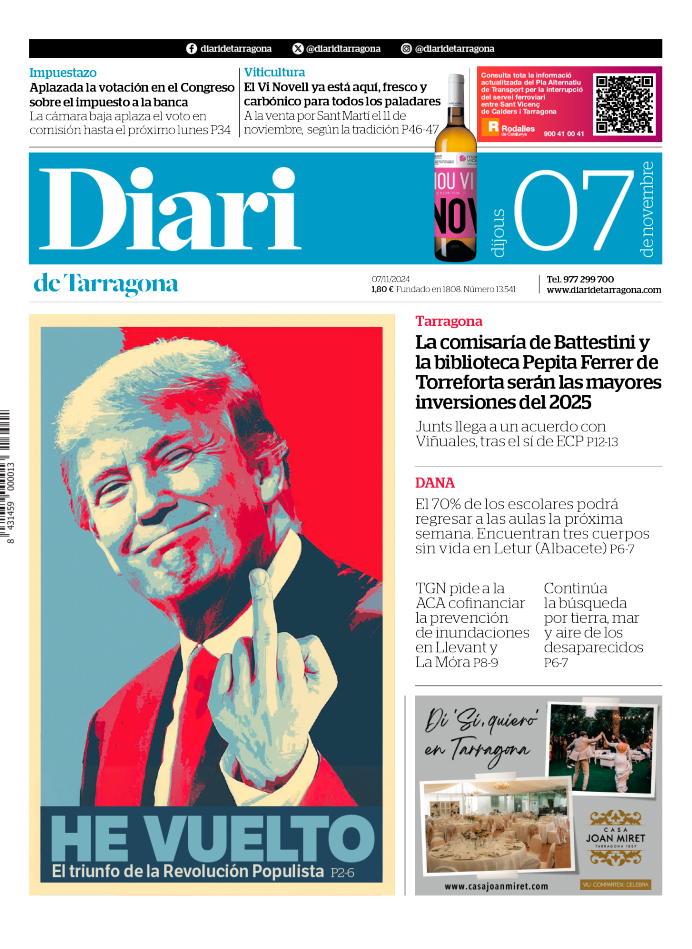 Portada del Diari del jueves 7 de noviembre de 2024