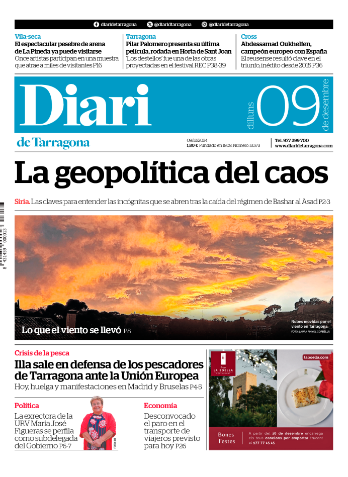 Portada del Diari del lunes 9 de diciembre de 2024