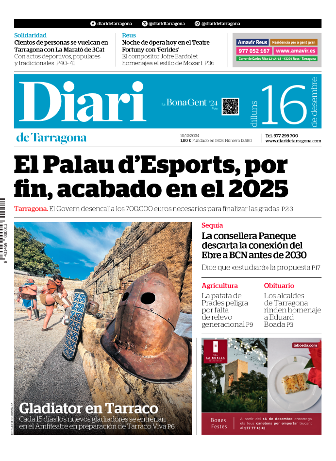 Portada del Diari del lunes 16 de diciembre de 2024