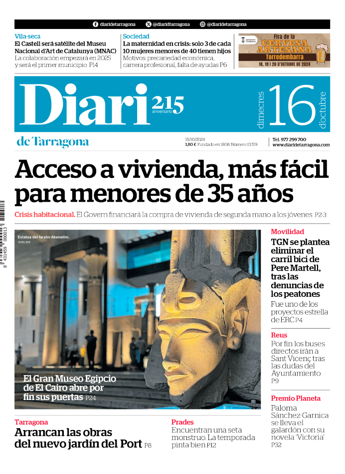 Portada del Diari del miércoles 16 de octubre de 2024