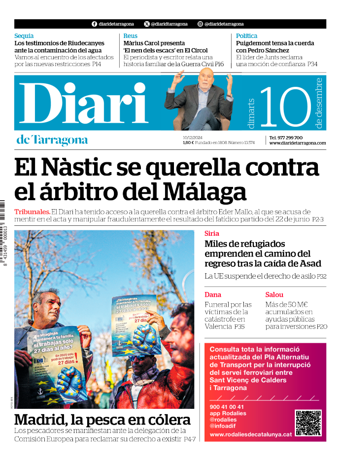 Portada del diari del martes 10 de diciembre de 2024