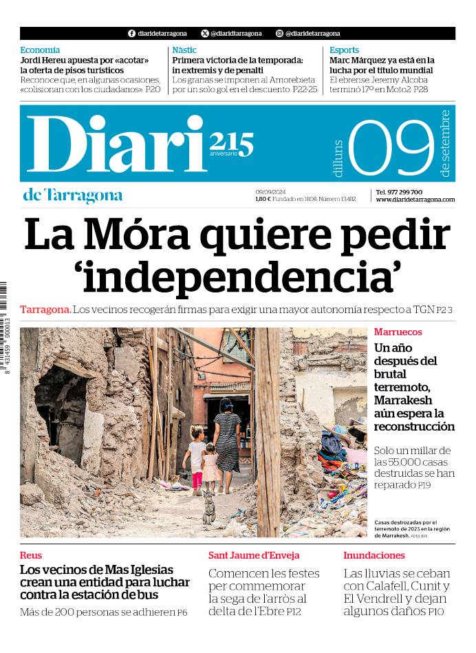 Portada del Diari del lunes 9 de septiembre de 2024