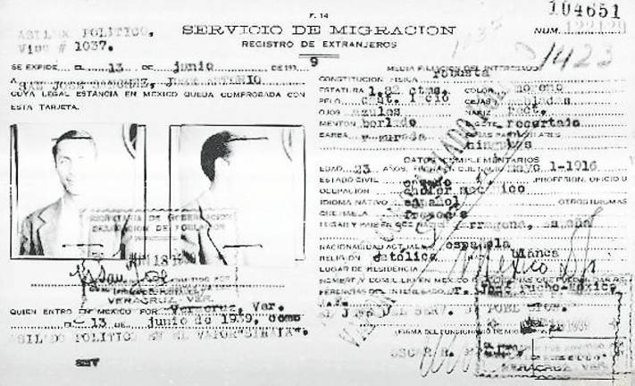 $!Document del servei d’emigració mexicà expedit a nom del mecànic tarragoní José Antonio San José.