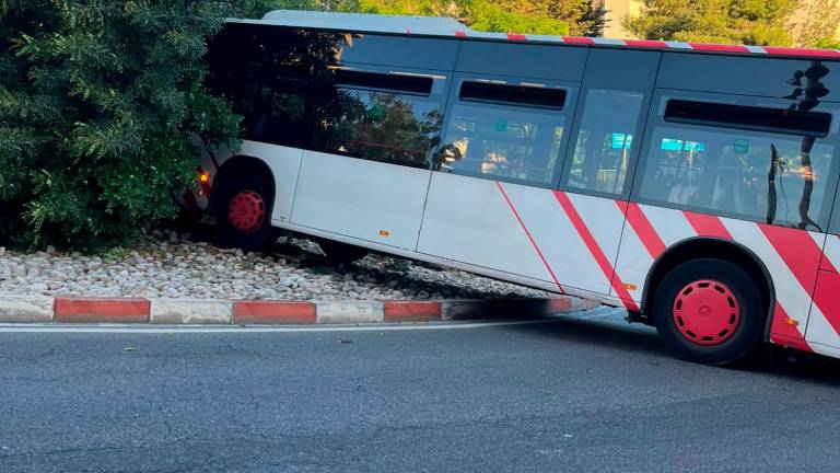 $!El autobús enmedio de la rotonda. Foto: DT