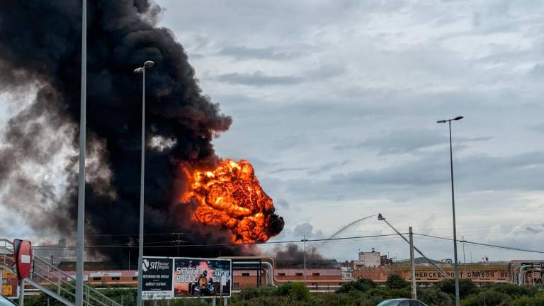 Las llamaradas del incendio, en el polígono Entrevies. Foto: Àngel Ullate