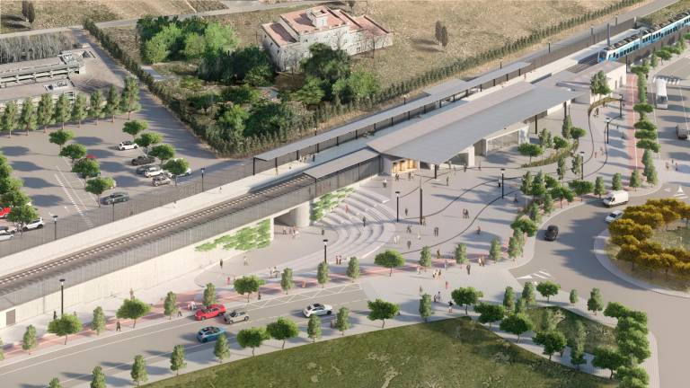 El aspecto que tendrá la infraestructura una vez que esté finalizada, junto al paso de ciudad y la plaza que la rodeará. Foto: Adif