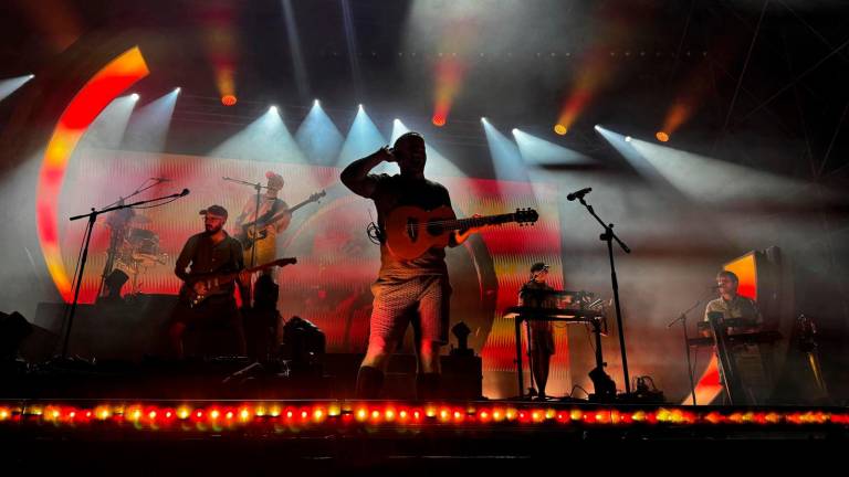 Oques Grasses durant la seva actuació ahir, al Parc de la Festa de Reus, Foto; Alba Mariné