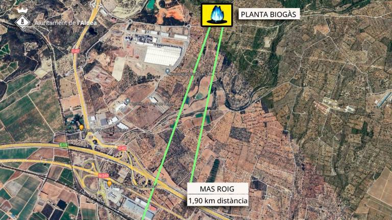Detall de la ubicació de la planta de biometà. Foto: Ajuntament de l’Aldea