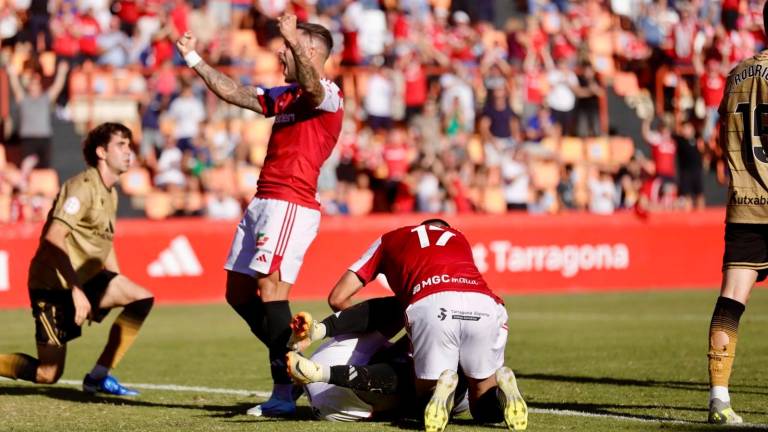 Los jugadores del Nàstic celebran un gol este curso. Foto: