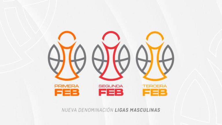 Los nuevos logos y namings de las tres categorías del baloncesto español que siguen a la ACB. Foto: FEB