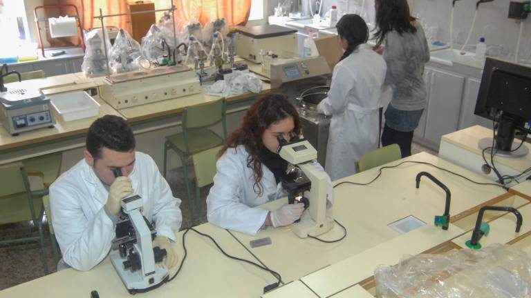 Joves practicant en un cicle de formació professional vinculat a la salut, a l’Institut de l’Ebre de Tortosa. Foto: Joan Revillas