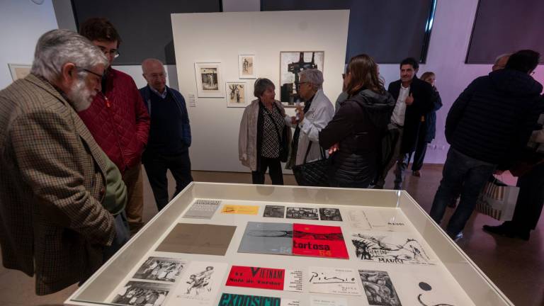 L’artista Jaume Rocamora observa la mostra dedicada a Frederic Mauri, que va obrir portes ahir al Museu de Tortosa. Foto: J. Revillas