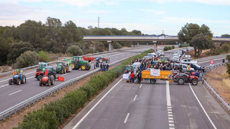 Cortes de carretera en la AP-7 durante una protesta en Tarragona. Foto: Alba Mariné/DT