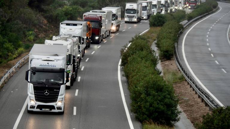 Los camiones se vieron atrapados en la AP-7. Foto: Marc Bosch