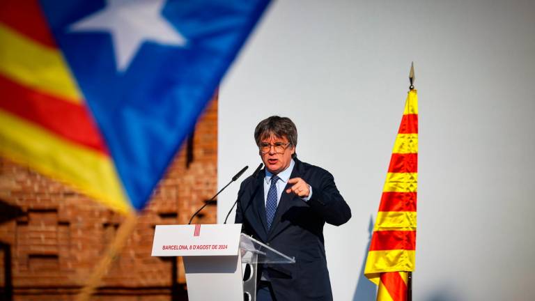 Carles Puigdemont aquest dijous durant el seu discurs a Barcelona. Foto: ACN