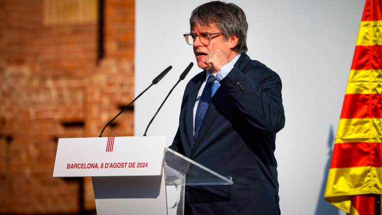 L’expresident Carles Puigdemont durant el discurs que ha fet en la seva reaparició a Catalunya. Foto: ACN