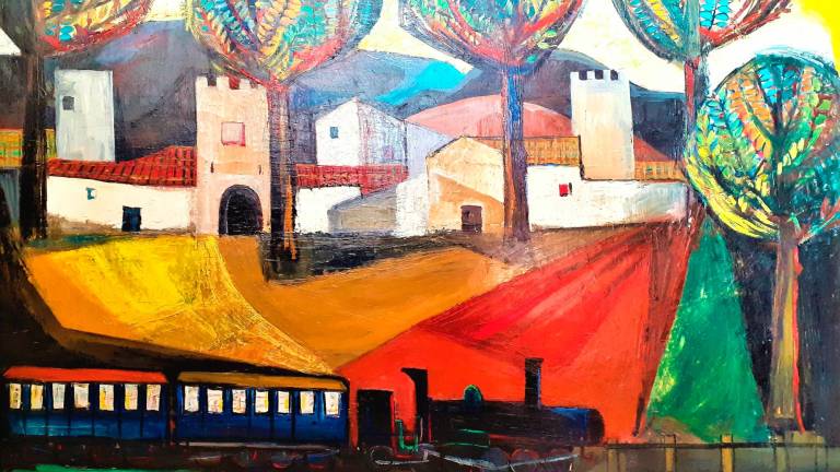 $!La obra ‘Montblanc amb tren’, uno de los cuadros paisajísticos del artista Maties Palau Ferré’. FOTO: MATIES PALAU FERRÉ