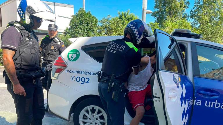 El presunto autor de los actos vandálicos, entrando en el coche policial. Foto: DT