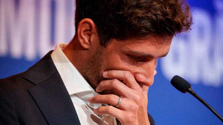 Sergi Roberto, visiblemente emocionado, en su acto de despedida. Foto: FC Barcelona