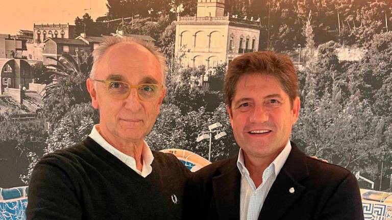 El presidente del Olot, Joan Agustí, y Lluís Fàbregas. Foto: Nàstic